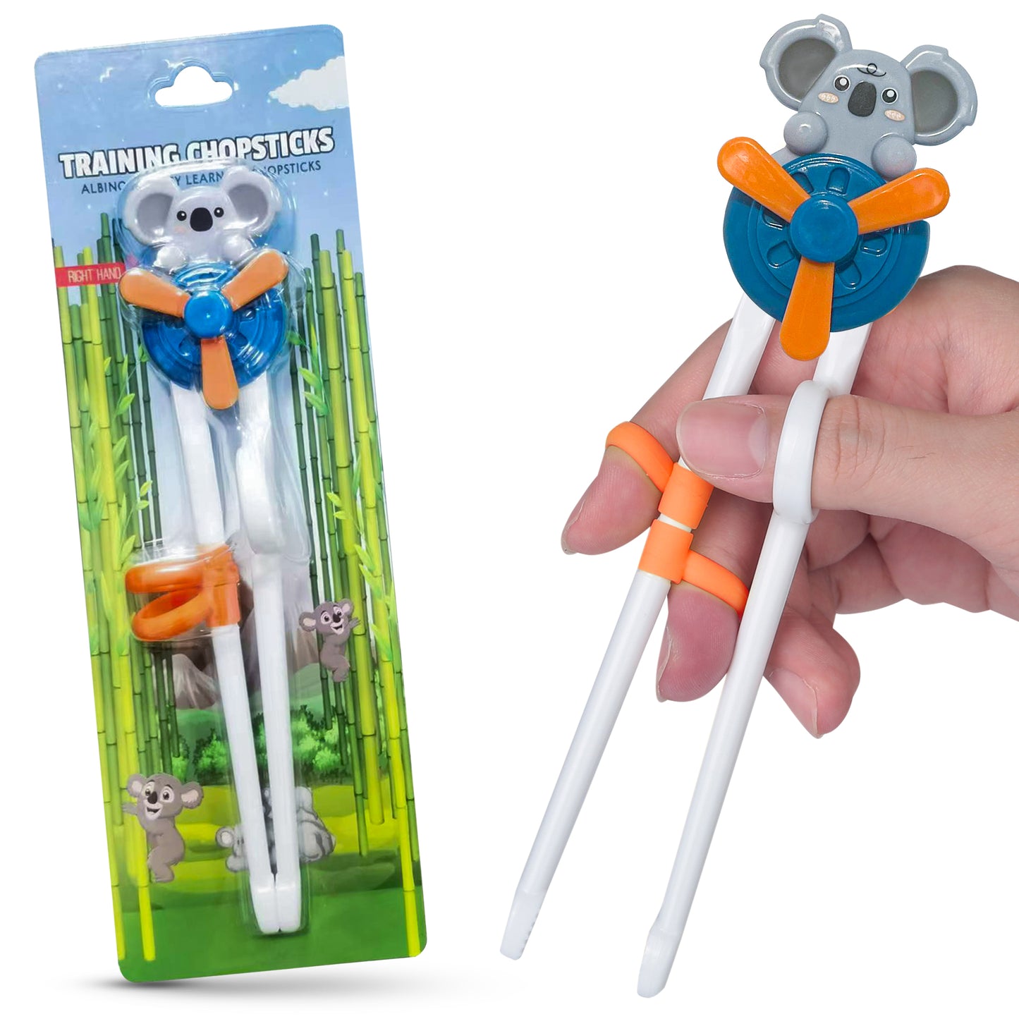 Training Chopsticks for Kids - Fun Windmill Bear Chopsticks with Finger Helpers & Non-Slip Design - Ideal Add For Toddler Silverware and Baby Utensils - Blue