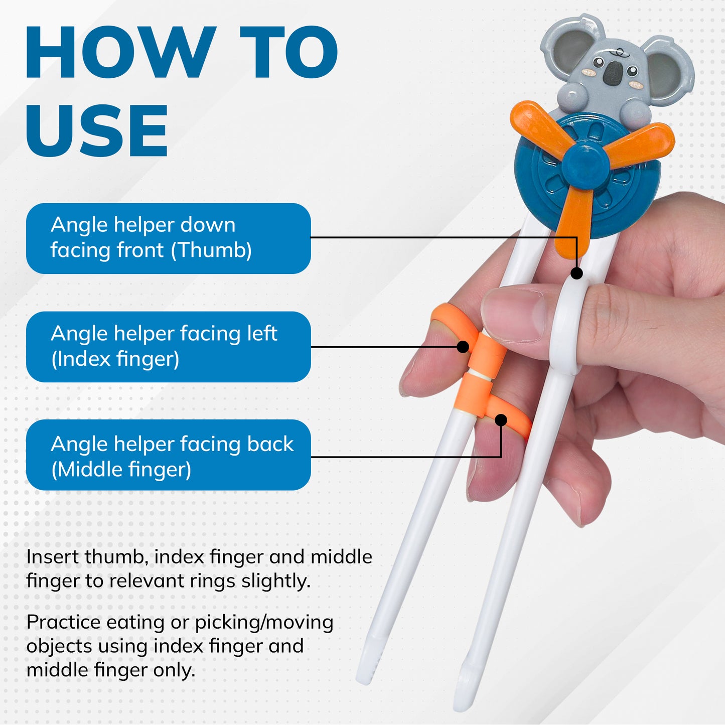 Training Chopsticks for Kids - Fun Windmill Bear Chopsticks with Finger Helpers & Non-Slip Design - Ideal Add For Toddler Silverware and Baby Utensils - Blue