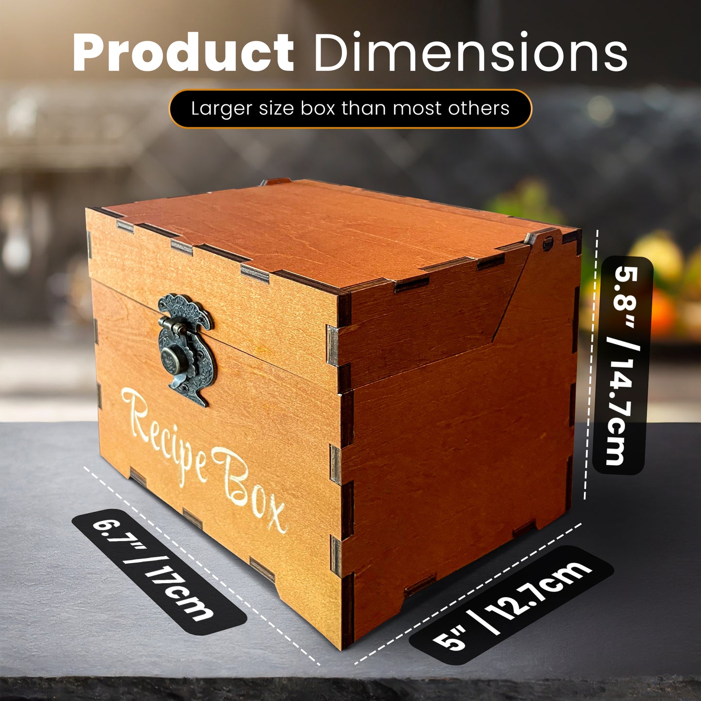 Rustic Recipe Box Set with 100 Cards, 9 Wooden Dividers – A Recipe Book to Write in Your Own Recipes - Recipes Card Holder with Display Lid, 4"x6" Index Card Organizer for Kitchen