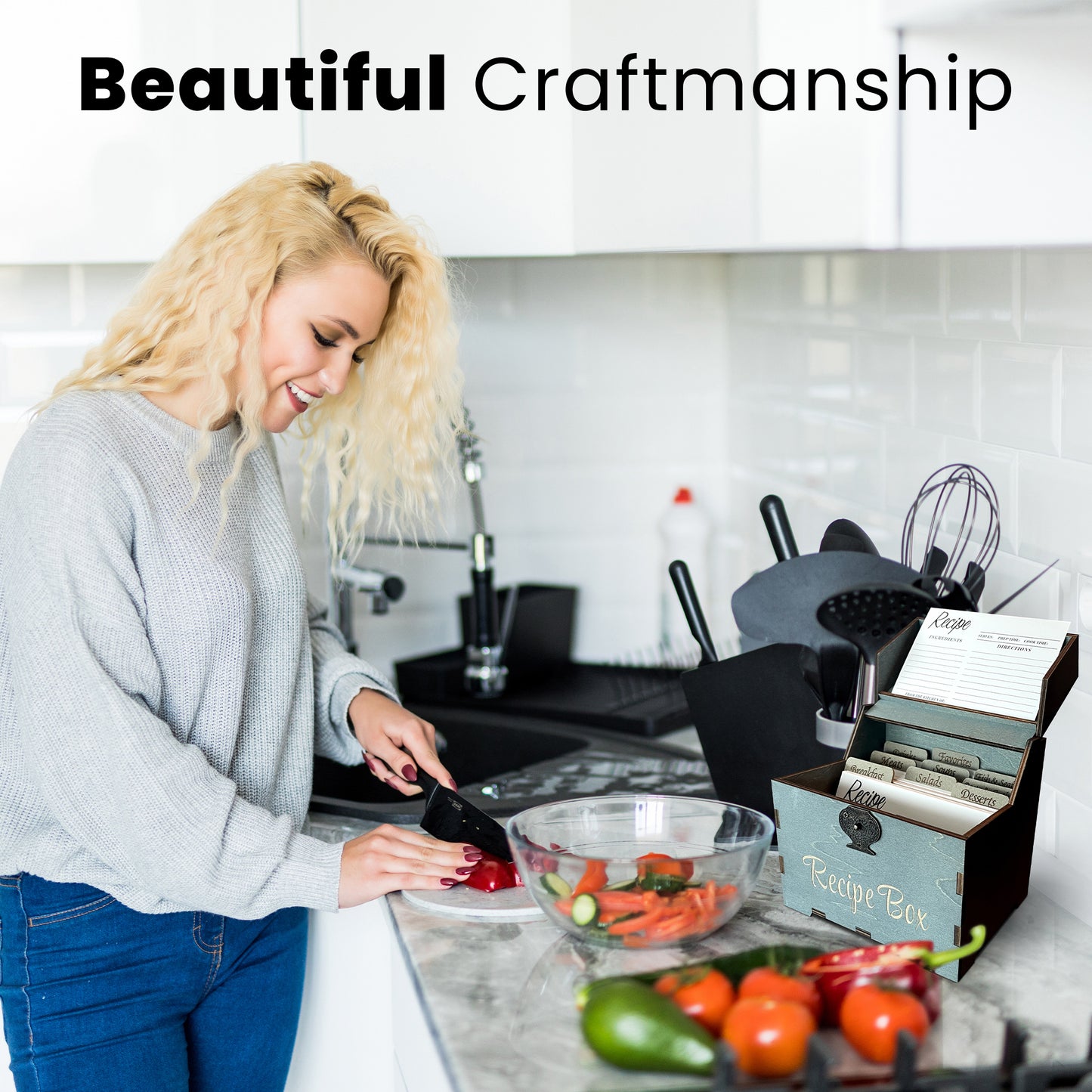 Albino Monkey Blue Recipe Box – Elegant Storage for Your Favorite Family Recipes