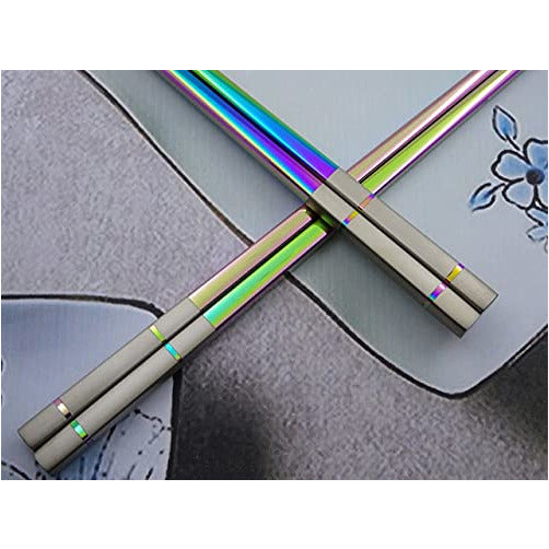 Albino Monkey Chopsticks Reusable - Set of 5 Pairs per Pack - Made of Food-Safe Stainless Steel - Holographic Design - Asian Dining Utensils for Home Kitchen & Restaurants - With Black Giftable Box