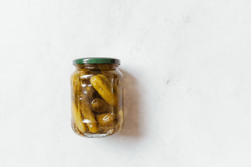 Quick refrigerator pickles in a glass jar