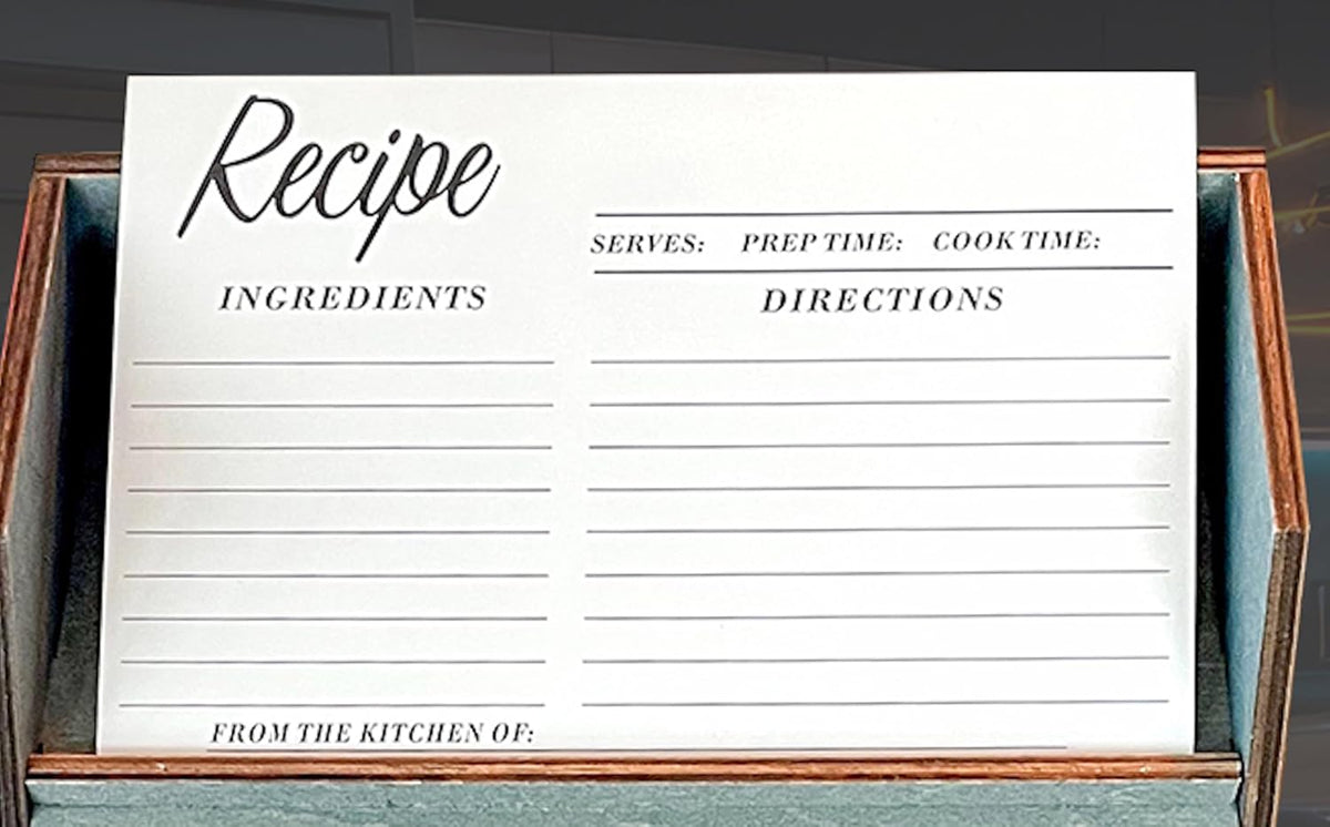 Recipe card sliding into a clear 4x6 protector sleeve