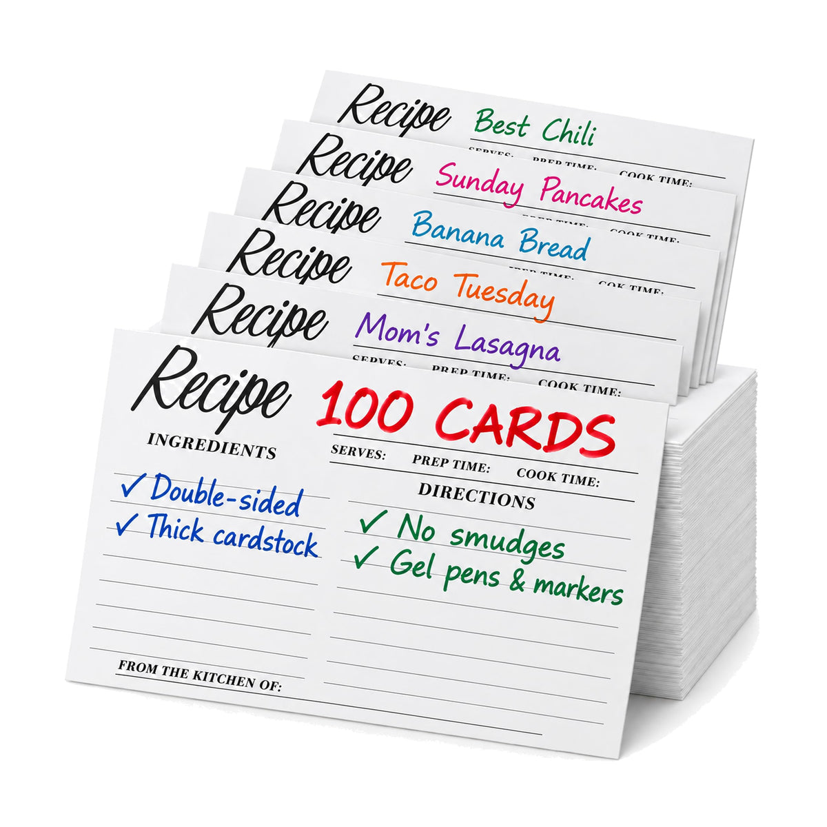 Albino Monkey 100 double sided 4x6 recipe cards, pack with sample handwritten recipes
