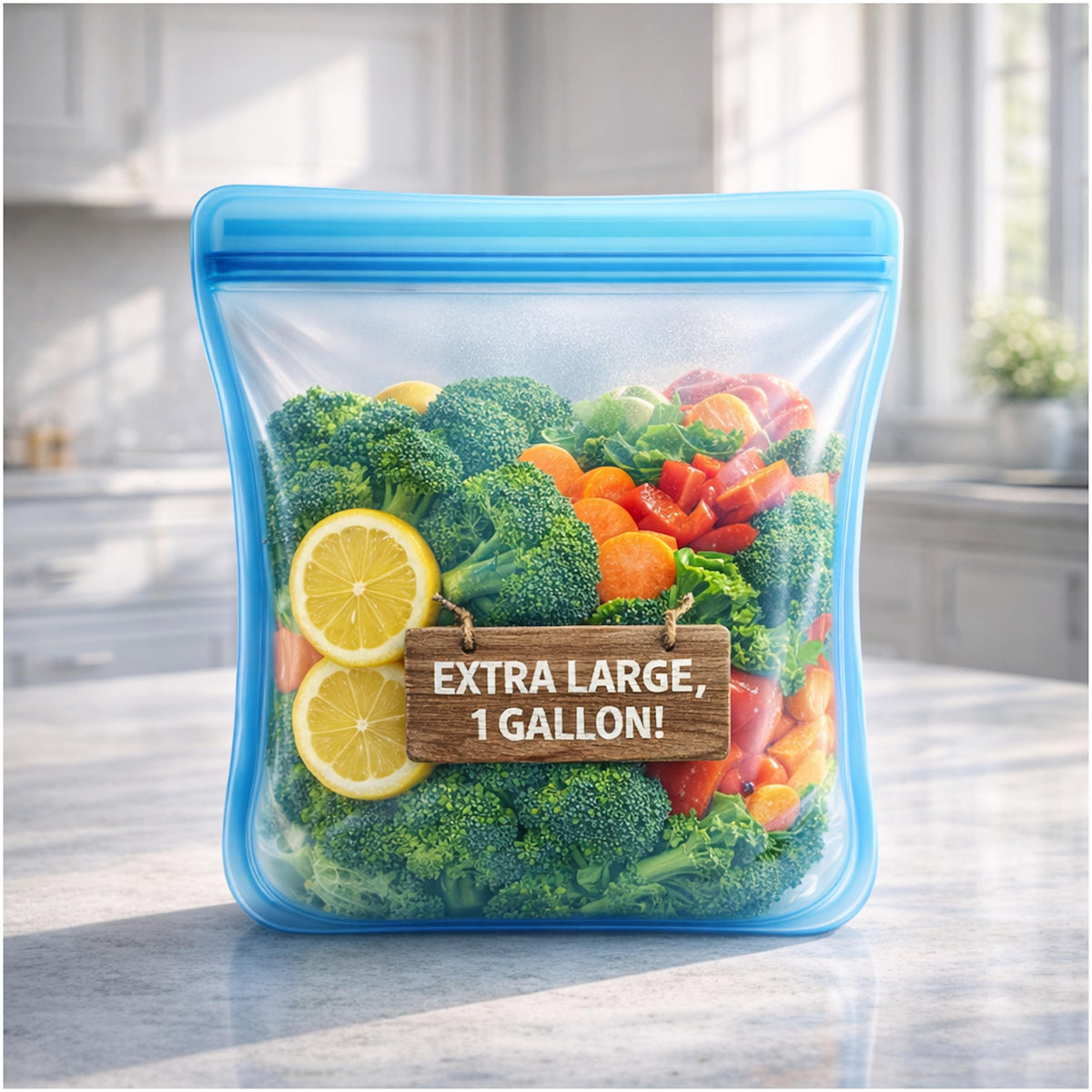 XXL Silicone Food Storage Bag 1 Gallon 135oz Blue - image 2