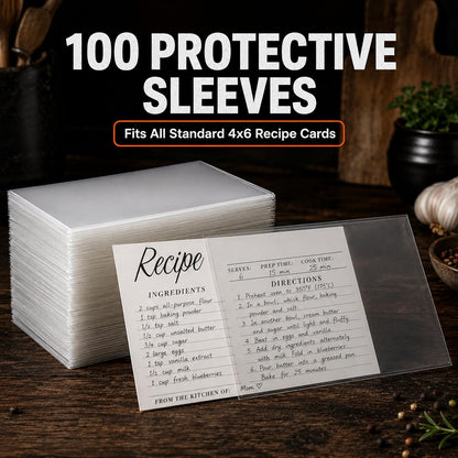 Sleeved 4x6 cards filed in the Albino Monkey wooden recipe box