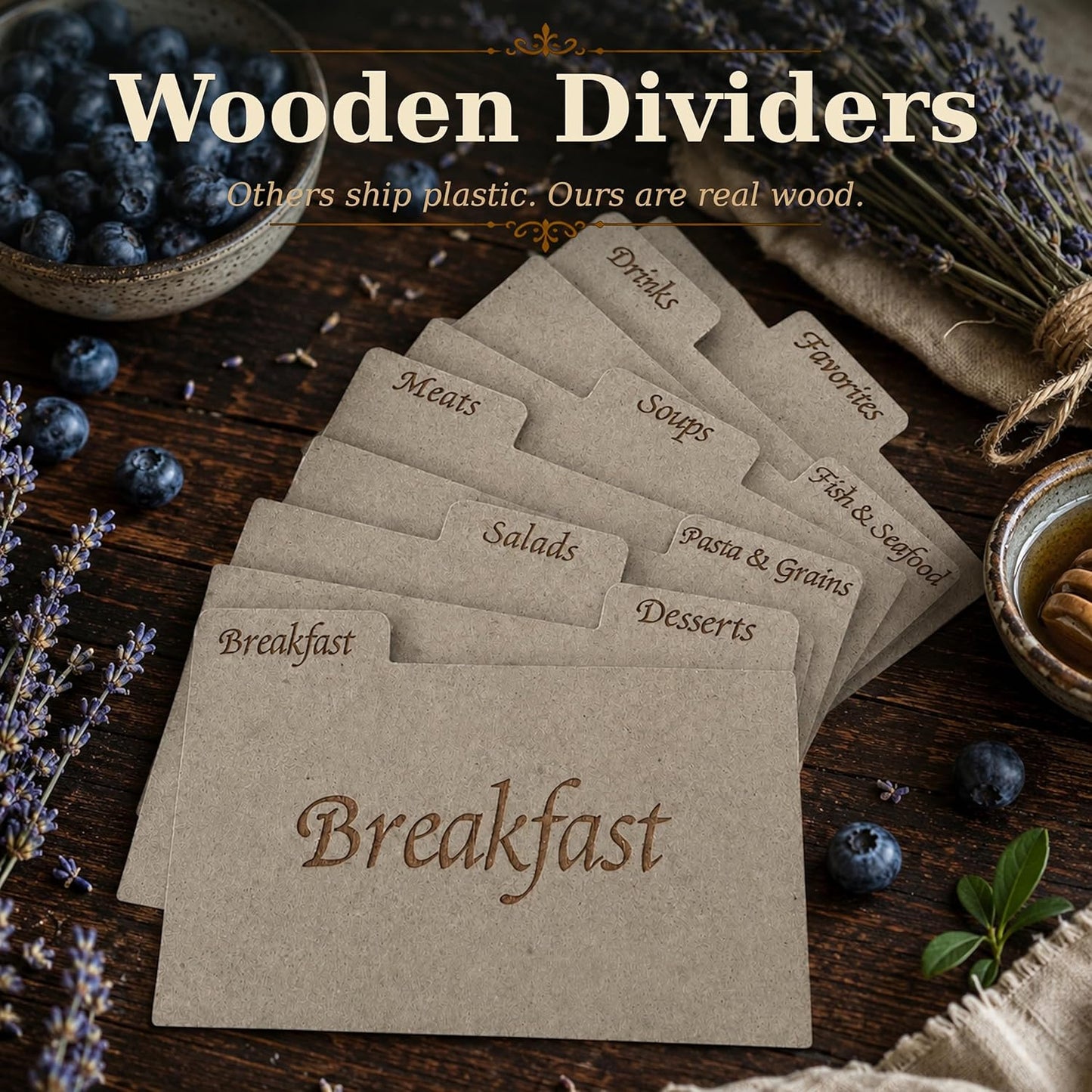 Wooden recipe box as bridal shower gift with handwritten family recipes inside