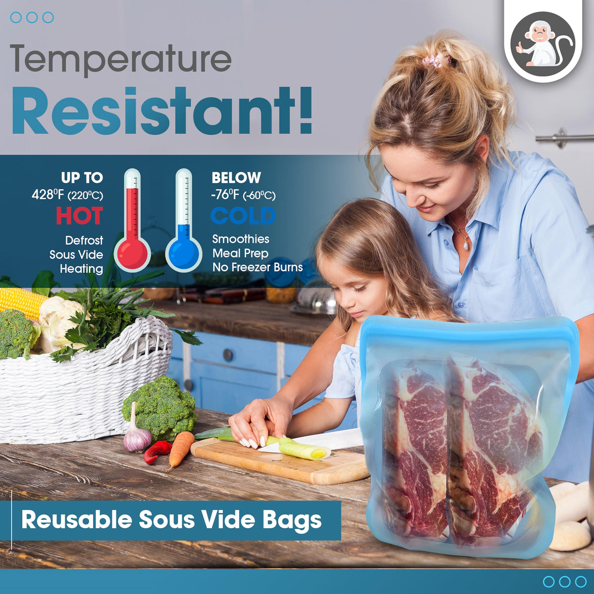 XXL Silicone Food Storage Bag 1 Gallon 135oz Blue - image 3