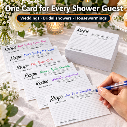 Guests writing recipe cards at a bridal shower table