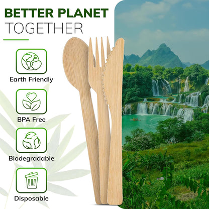 Bamboo Utensils Disposable or Reusable Cutlery set