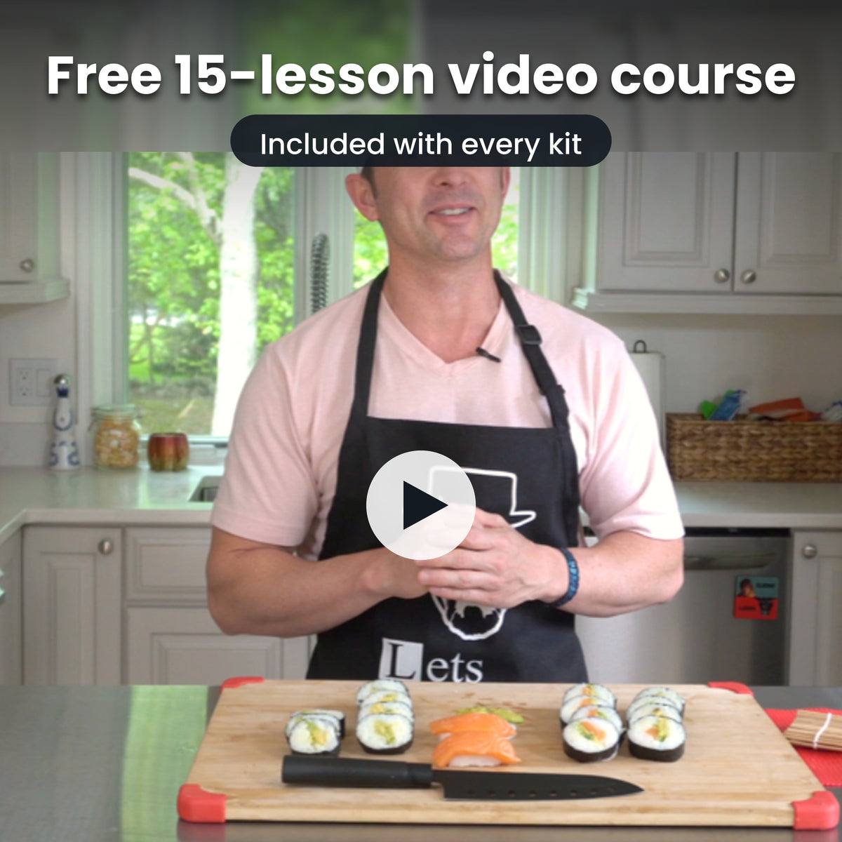Frame from the free 15-lesson sushi video course included with every Albino Monkey kit
