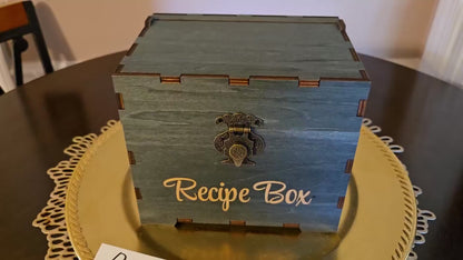 Wooden Recipe Box with 100 Cards & 9 Dividers - Rustic Dark Teal 4x6 Recipe Card Organizer Gift