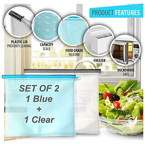 Silicone Food Storage Bag 102oz. XXL [Set of 2] Reusable Freezer Bags - Zero Waste Food and Container Lids Reusable Silicone Containers with Lid, Sous Vide, Extra Large Bags